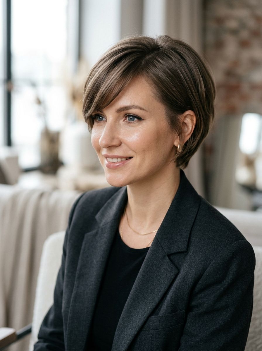 Kurzer Stufenschnitt mit Seitenscheitel - Stufenschnitt kurz